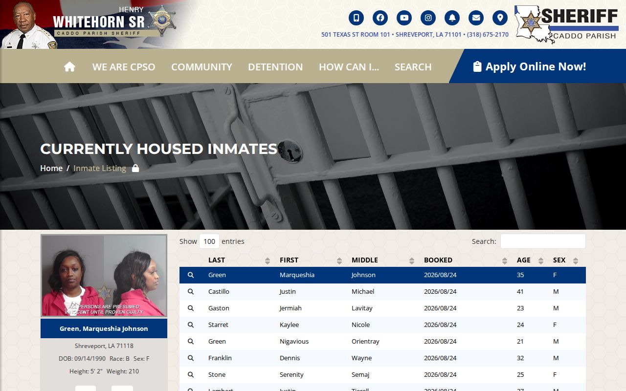 Caddo Parish booking roster search and selective photo policy